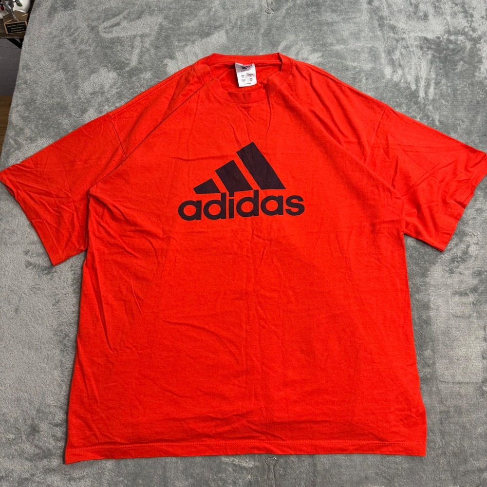 VTG 90s Adidas T-Shirt Made In USA Orange Big Logo Equipment Mens XL